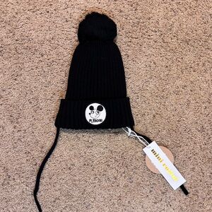 Mini Rodini Black Kids Pom-Pom Beanie, size 4-9 months.